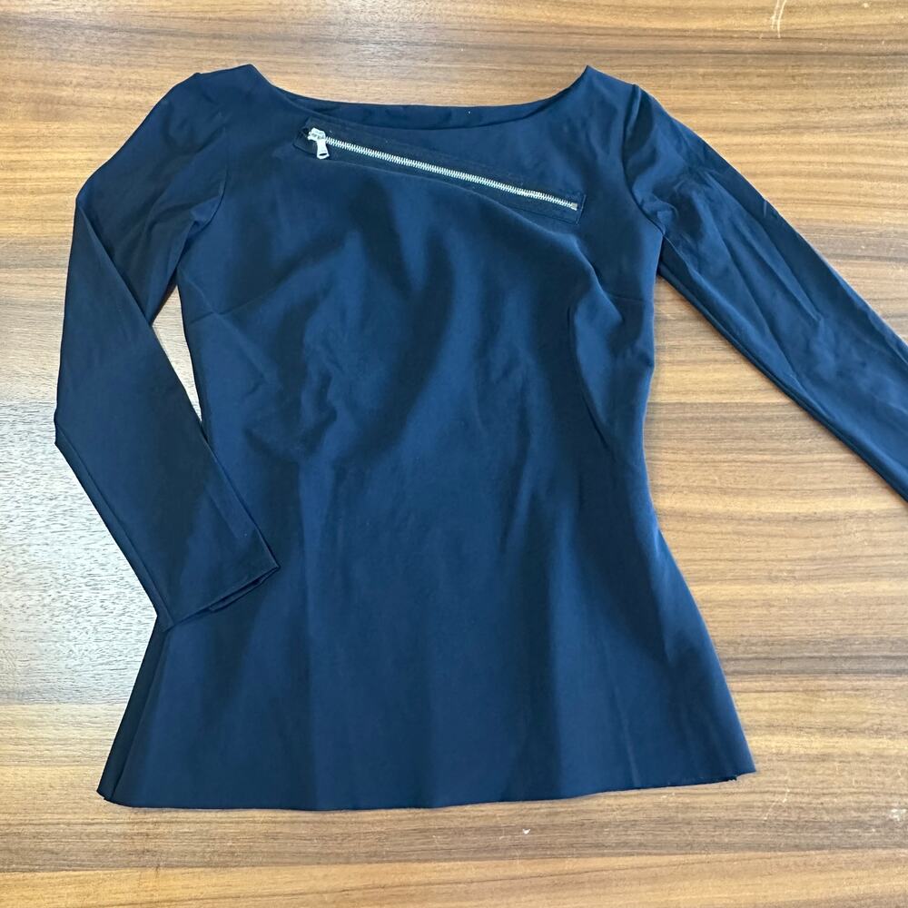 Chiara Boni‎ La Petite Robe Black Brady Long Sleeve Zipper Top, size 42, US 6